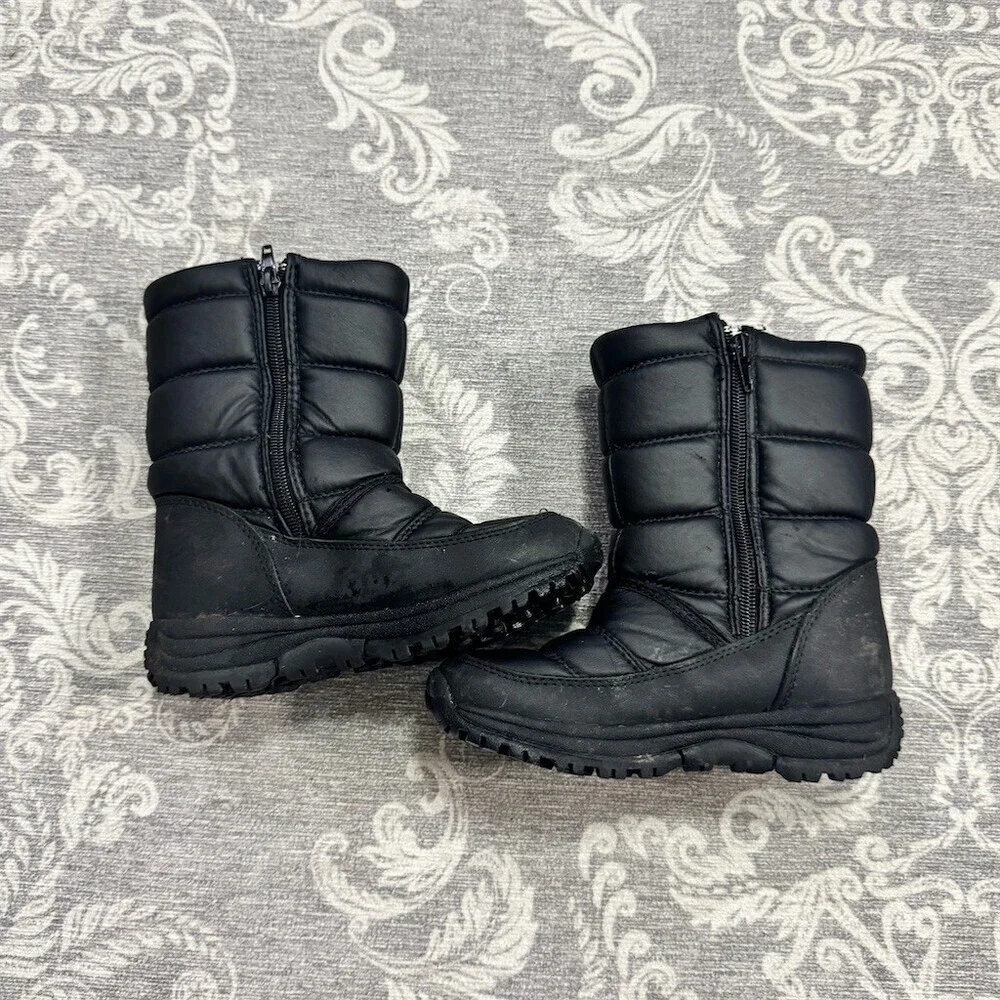 Magellan Outdoors Youth Snow Boots Unisex Kids Black Side Zip Insulated